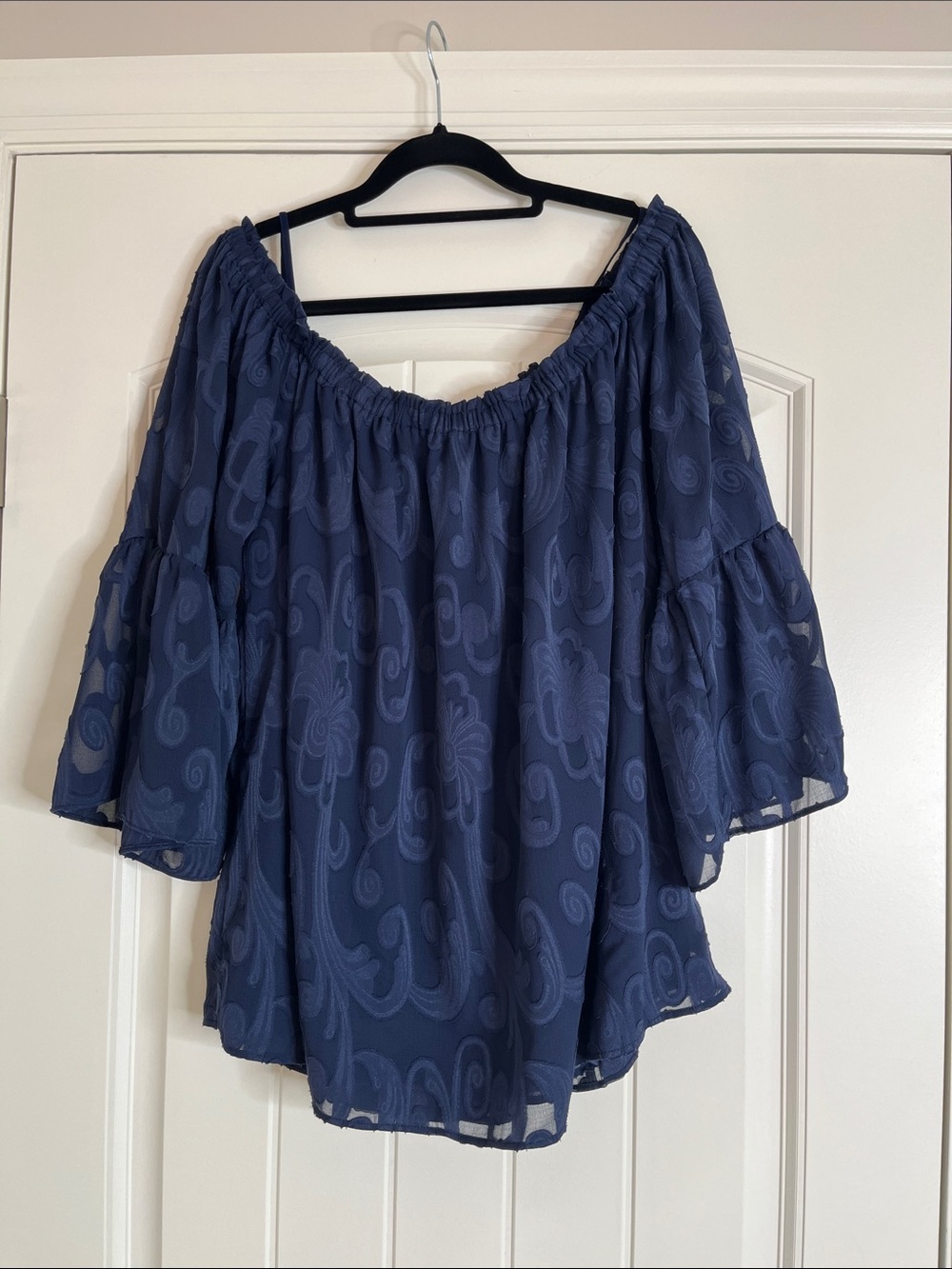 Lily Pulitzer-“Nevie” Women's Navy Off-Shoulder Textured Blouse-XL
